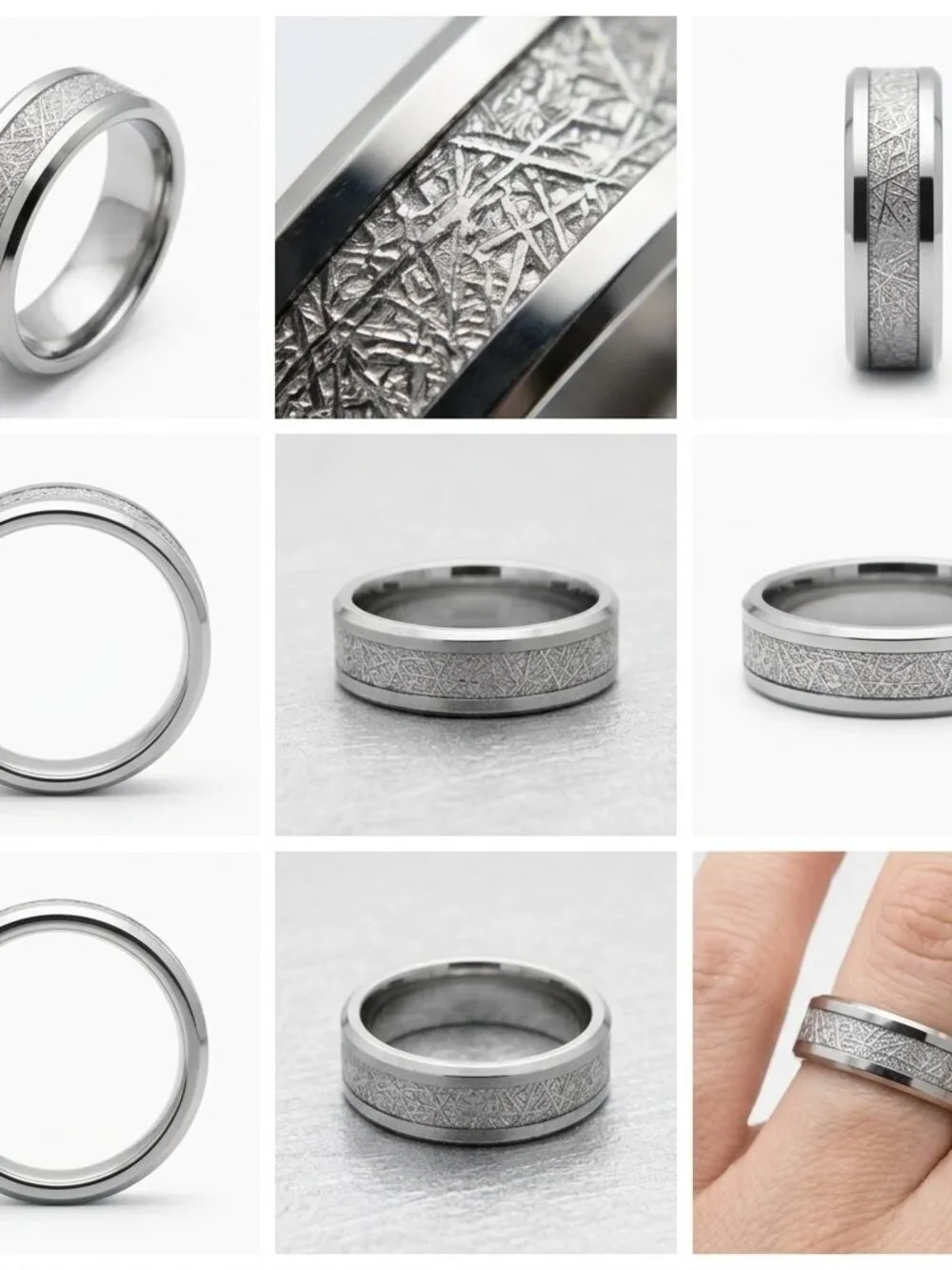 Size 12 Silver Stainless Steel Wedding Band - Silver Inlay
